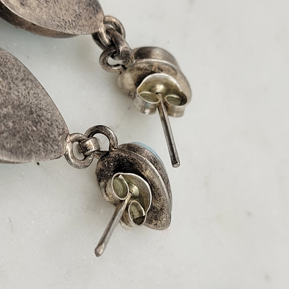 Gorgeous Genuine Larimar Sterling Silver Teardrop Earrings - Picture 7 of 10